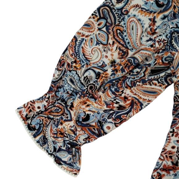 90s Y2k Paisley Long Blouson Sleeve Top Whimsigoth - Picture 3 of 6